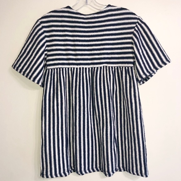 Zara Peplum Tunic Top Navy White Striped Contrasting Short Sleeves Womens Size S - Picture 3 of 6